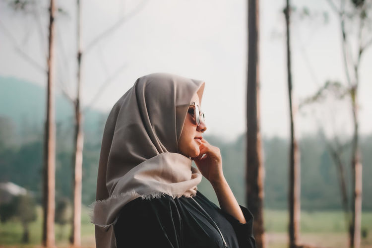 Young woman hijab style on nature