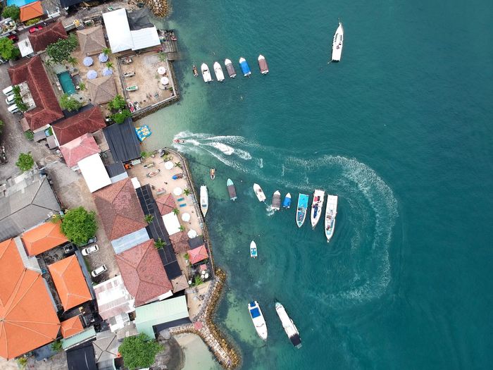 Aerial view of boats at harbor