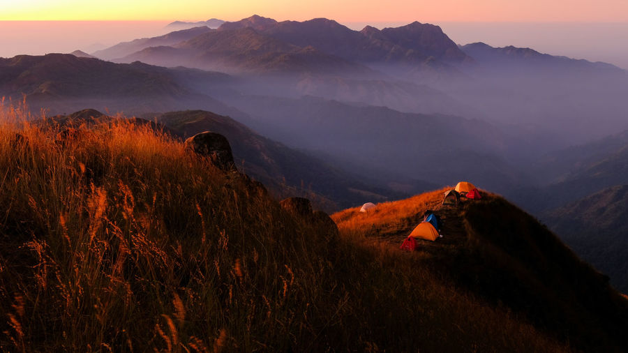 Scenic view of mountains during sunset