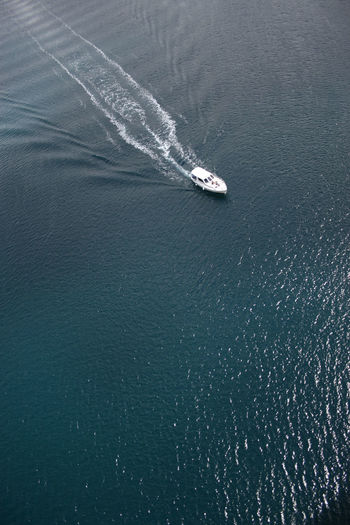 High angle view of boat moving in sea