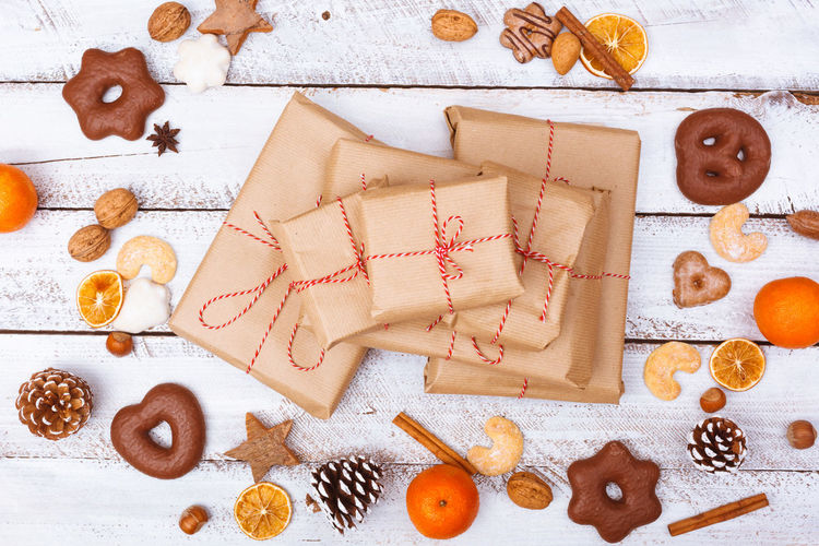 High angle view of cookies