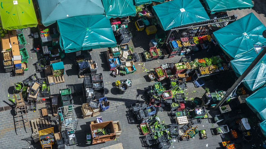 High angle view of people at market