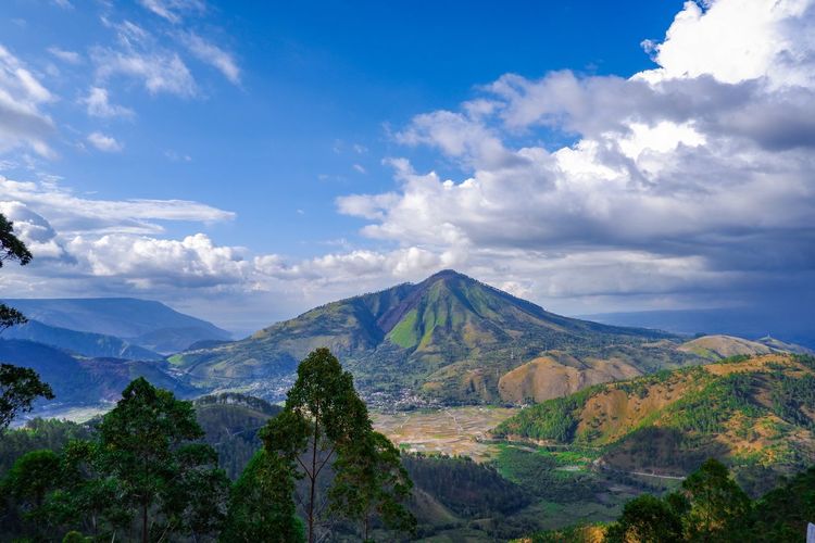 Scenic view of mountains against cloudy sky