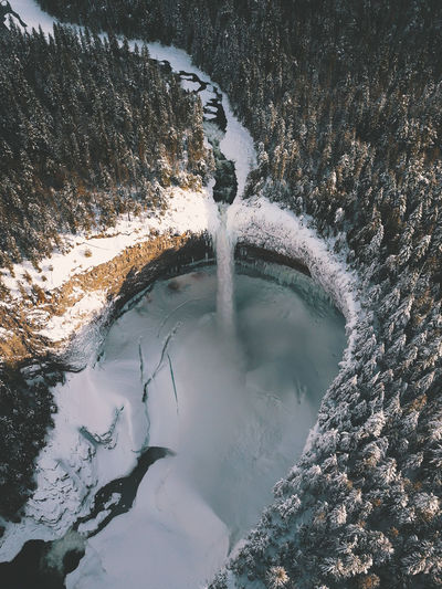 High angle view of frozen lake during winter