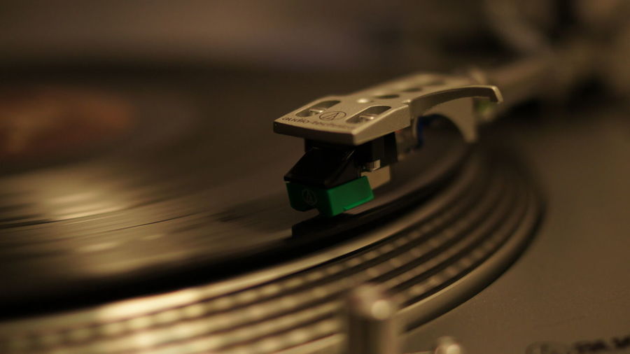 Close-up of record player