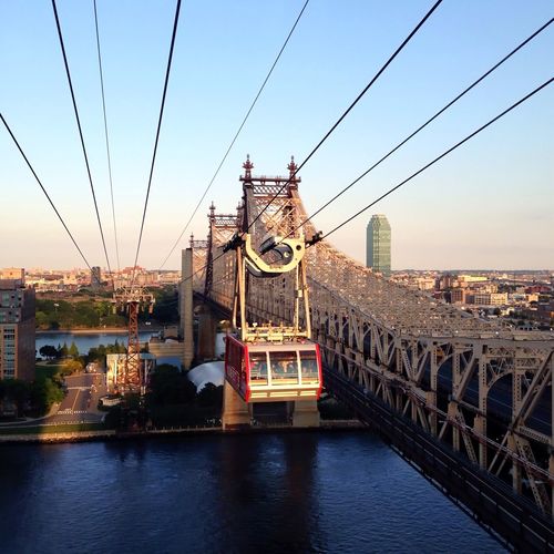 Overhead cable car by queensboro bridge over east river