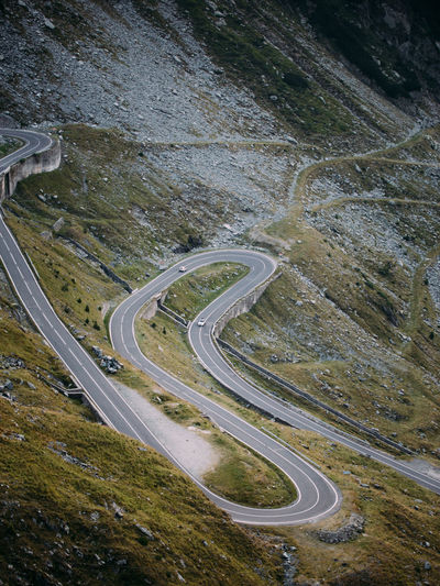 High angle view of winding mountain road
