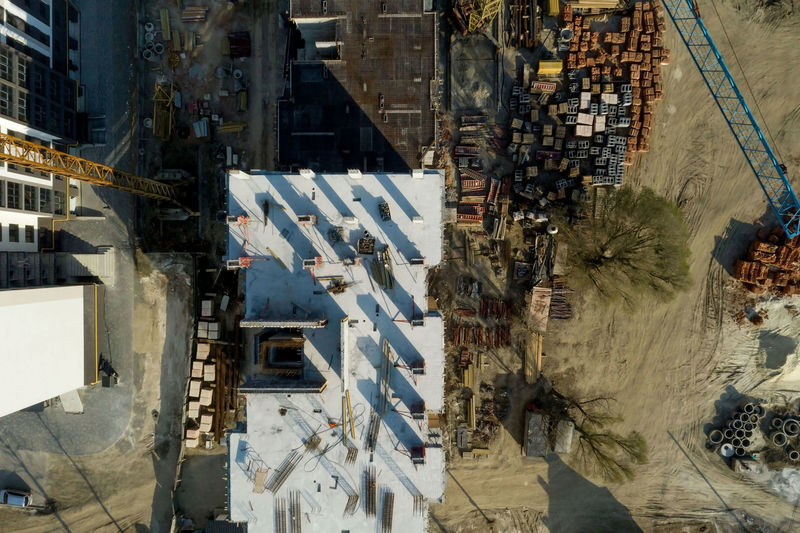 High angle view of buildings in city