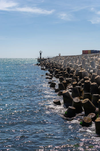  quarantine pier in the seaport of odessa, ukraine, on a sunny summer day