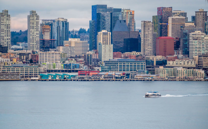 Boat and the seattle skyline.